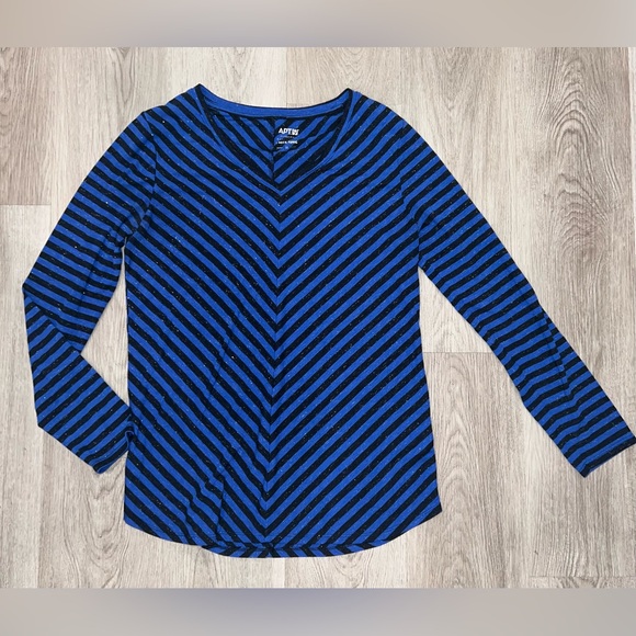 Apt. 9 Modern Essentials V-neck Tunic Navy Blue Silver Sparkly Tee Size Medium - Picture 3 of 5